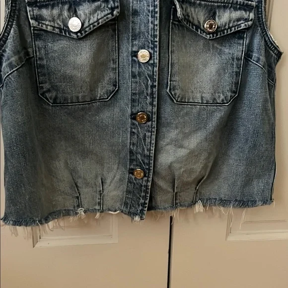 7 For All Mankind Blue Denim Vest Timeless Design - Picture 5 of 5